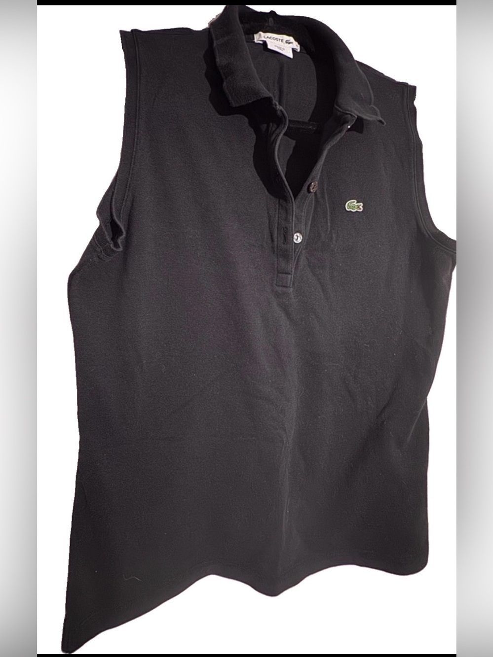 Lacoste Black Sleeveless Polo black with Green Crocodile Logo size 42 large